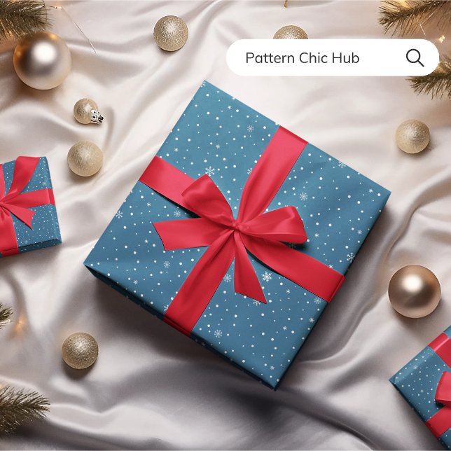 WP08 Snowflake Weihnachten Blau Modernes Elegant Geschenkpapier (Von Creator hochgeladen)