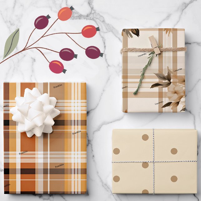WP 2 Namen Herbst Herbst Kariert, Blüte, Polka Dot Geschenkpapier Set (Von Creator hochgeladen)