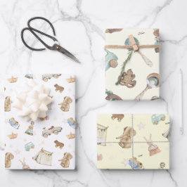 WP Boho | Namen auf (2) Vintagem Spielzeug Geschenkpapier Set