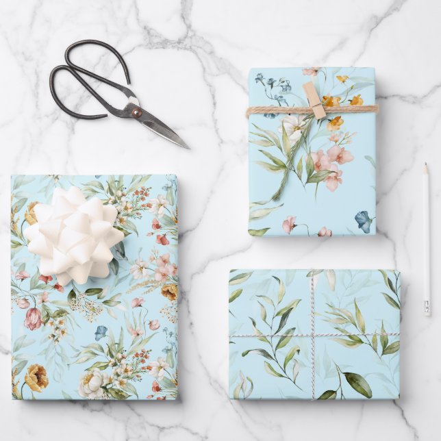 WP | Holländisch Still Life Florals auf Pale Blue Geschenkpapier Set (Vorderseite)