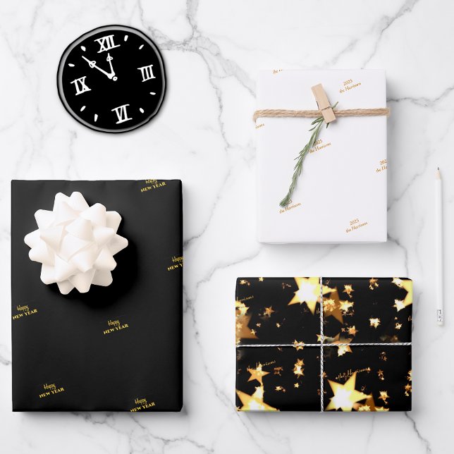 WP | Name (3) Black Gold 19x29 Wrapping Paper Geschenkpapier Set (Von Creator hochgeladen)