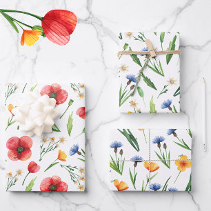 WP Namen 3 Bunte 19x29 Aquarell Wildblumen Geschenkpapier Set
