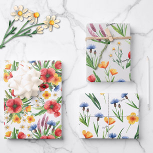 WP   Namen, 3 farbige 19x29 Blumenbezeichnungen Geschenkpapier Set
