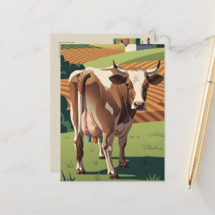 WPA‑Stil Lustige Kuh Postkarte