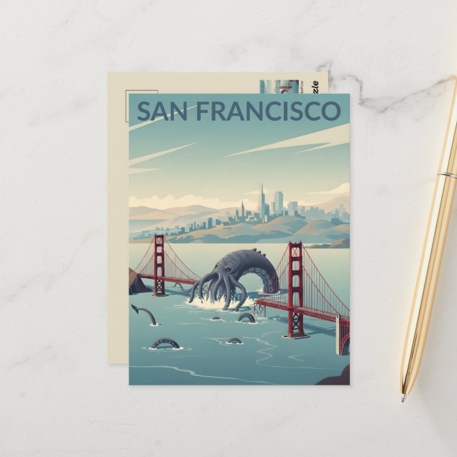 WPA‑Style San Francisco Kryptid Postkarte (Vorderseite/Rückseite Beispiel)