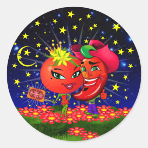 WQ AUFKLEBER: Freche Tomate u. Scott-Peperoni Runder Aufkleber