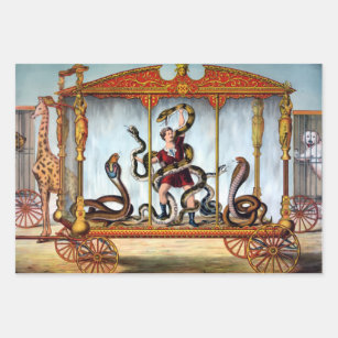 Wra der Vintagen Circus Schlange Handler und Käfig Geschenkpapier Set