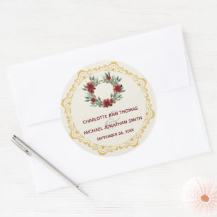 Wraath mit Gold-Rahmen-Hochzeitsticker Runder Aufkleber