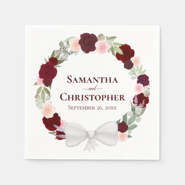 Wraath of Rose Burgundy Red & Pink Wedding Serviette (Vorderseite)