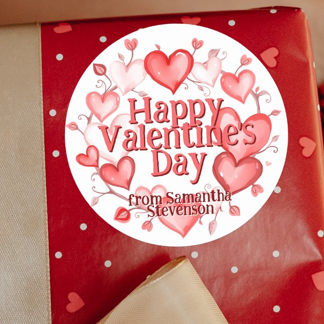 Wraath of Watercolor Hearts Valentine's Day Runder Aufkleber (Von Creator hochgeladen)