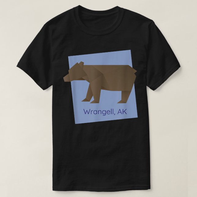 Wrangell AK Brown Origami Bear Abstrakt Geometrica T-Shirt (Design vorne)