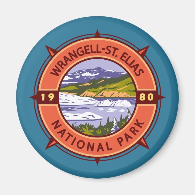 Wrangell St Elias Nationalpark Retro Magnet (Vorne)