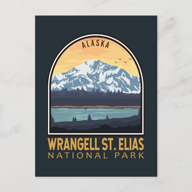 Wrangell St Elias Nationalpark Vintages Emblem Postkarte (Vorderseite)