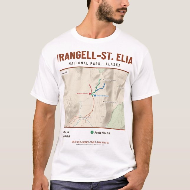 Wrangell–St. Elias NP Trail Map T-Shirt - Hell (Vorderseite)