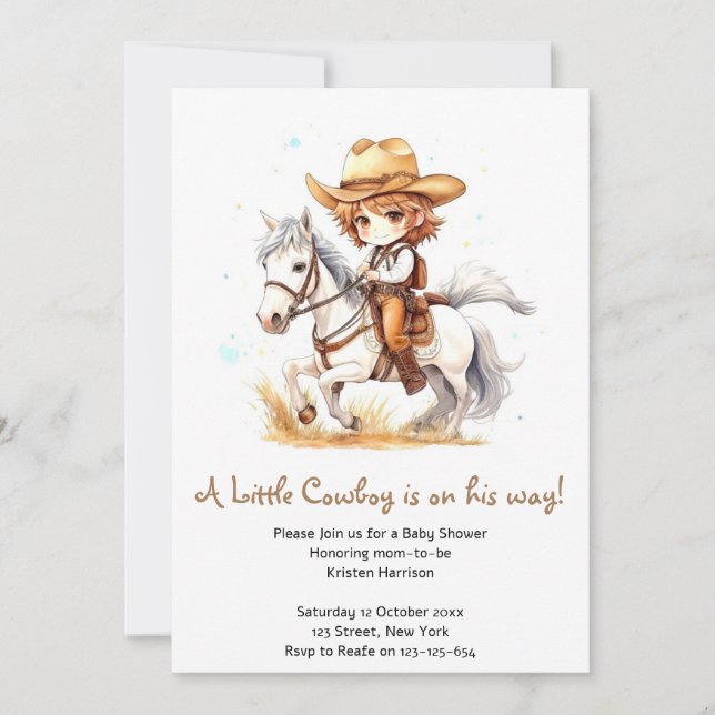 Wrangling Joy: Cowboy Wild West Baby Shower Einladung (Vorderseite)