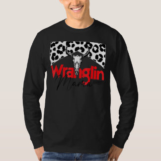 Wrangling Mama Bull Skull Leopard Western Mother T-Shirt