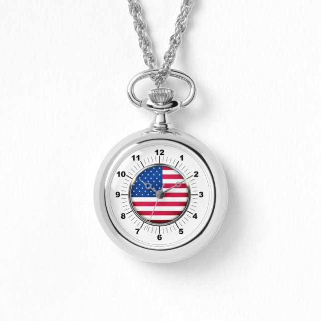 Wraparound Silver Watch - Frauen-USA-Flagge Armbanduhr (Vorderseite)