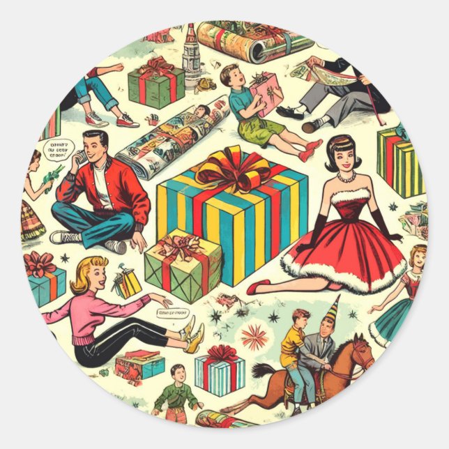 Wraping Paper beschreibt das Muster für Comicen Runder Aufkleber (Vorderseite)