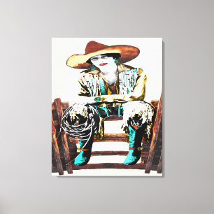 Wrapped Stretted Vintag Cowgirl Leinwanddruck