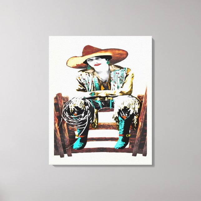 Wrapped Stretted Vintag Cowgirl Leinwanddruck (Vorderseite)