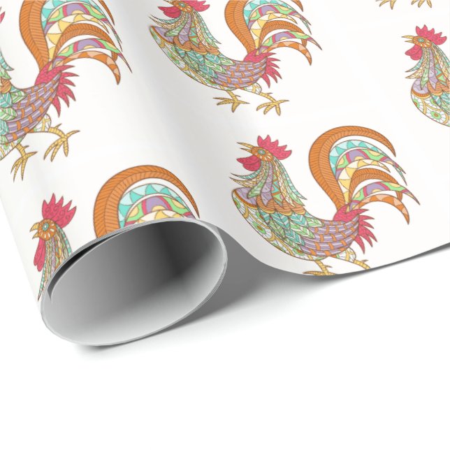 Wrapper Paper Color Rooster Chicken Geschenkpapier (Rolleneckpunkt)