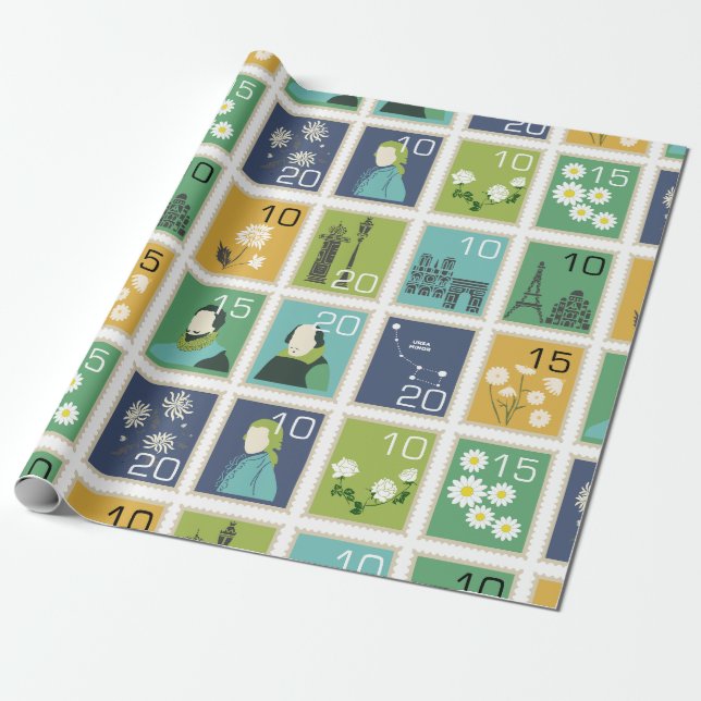 Wrapper-Papier für niedliche Briefmarke Geschenkpapier (Ungerollt)
