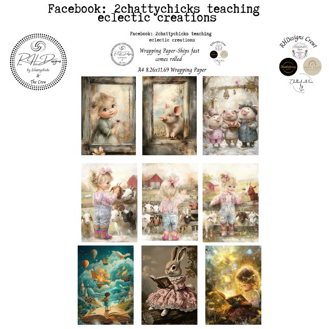 Wrapping Paper 9 A4 Storybook Designs Decoupage  Geschenkpapier Set (Von Creator hochgeladen)