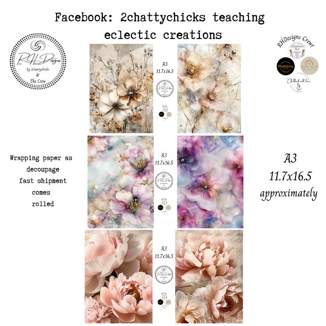 Wrapping Paper A3 Floral Designs Decoupage Paper Geschenkpapier Set (Von Creator hochgeladen)