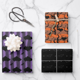 Wrapping Paper Black Puple und Orange Set von 3 Geschenkpapier Set