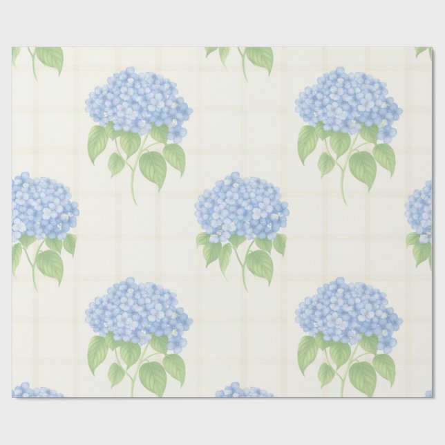 Wrapping Paper | Blue Hydrangea | Luxe Ivory Plaid Geschenkpapier (Flach)
