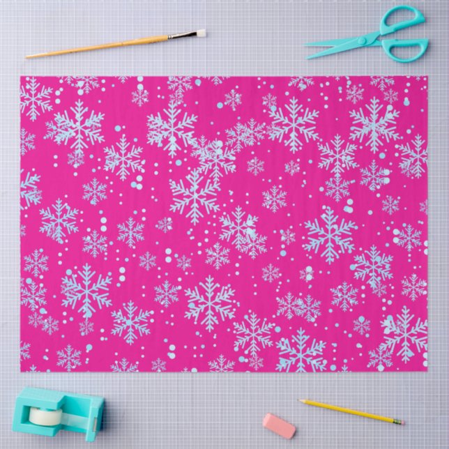 Wrapping Paper, Bright Fuchsia Snowflakes Seidenpapier (Basteln)