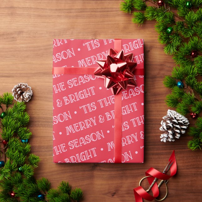 Wrapping Paper Christmas Merry And Bright Red Geschenkpapier (Feiertagsgeschenk)