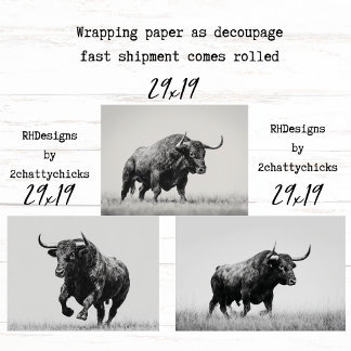 Wrapping Paper Decoupage Black White Bulls Western Geschenkpapier Set