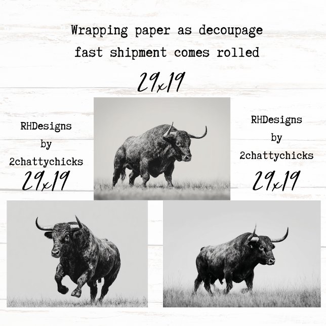 Wrapping Paper Decoupage Black White Bulls Western Geschenkpapier Set (Von Creator hochgeladen)