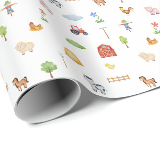 Wrapping Paper - Farm Life Animals & Elements. Geschenkpapier