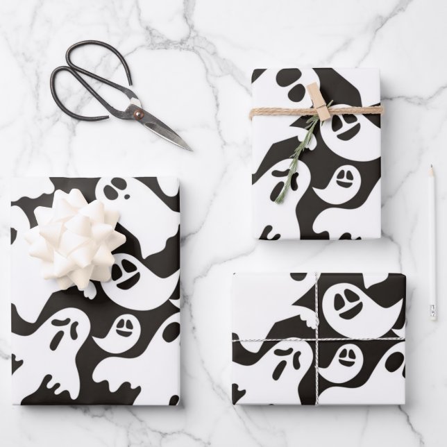 Wrapping Paper Flat Sheet Set 3 Halloween Thema Geschenkpapier Set (Vorderseite)