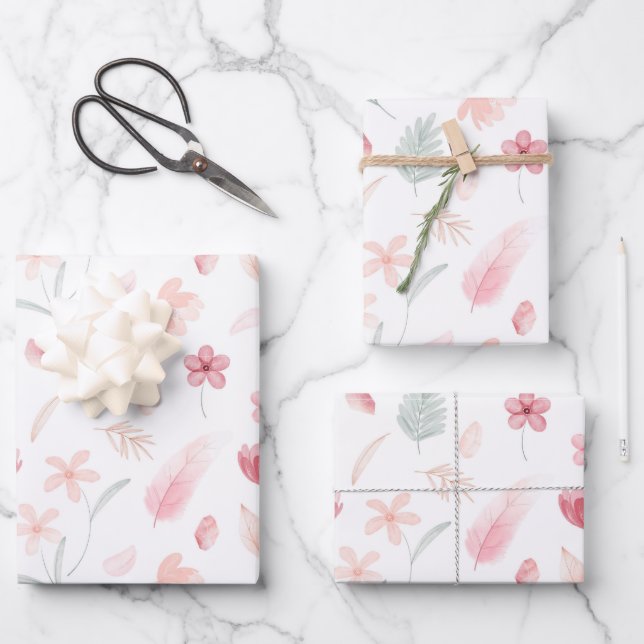 Wrapping Paper - Floral Wrapping Paper Geschenkpapier Set (Vorderseite)