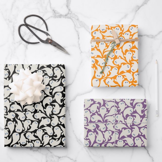 Wrapping paper for Halloween with pattern of ghost Geschenkpapier Set (Vorderseite)