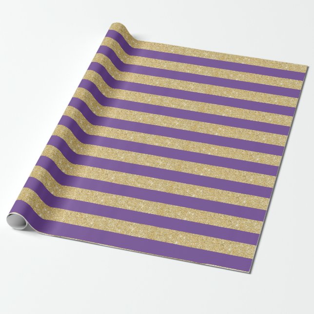Wrapping Paper für lila und Gold-Glitzer-Streifen Geschenkpapier (Ungerollt)