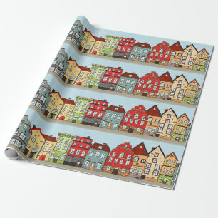 Wrapping Paper für niedliche Häuser Geschenkpapier