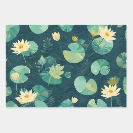 Wrapping Paper GreenLilyPad Set of 3 Flatwrap Geschenkpapier Set