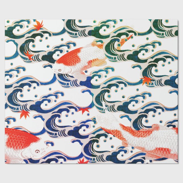 Wrapping Paper KOI FISH AND WAVE PATTERN Geschenkpapier (Saum)
