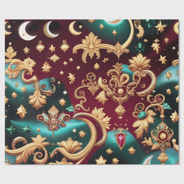 Wrapping Paper – Luxury Crimson Red Celestial Moon Geschenkpapier (Flach)