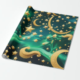 Wrapping Paper – Luxury Emerald Celestial Moon  Geschenkpapier