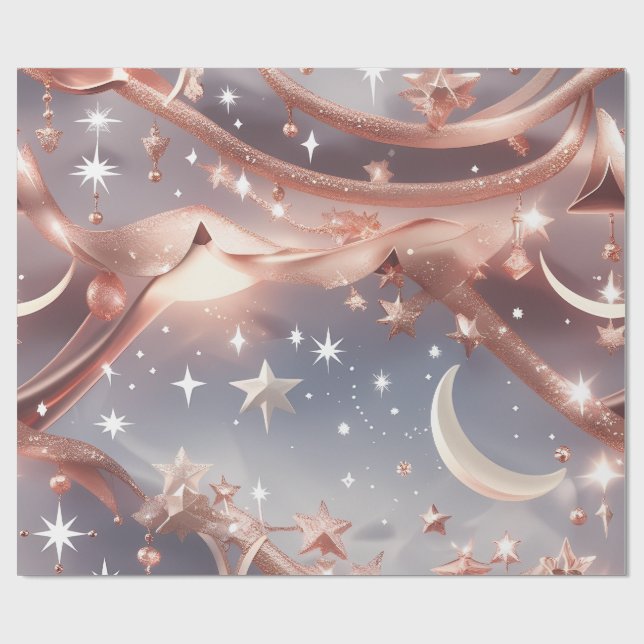 Wrapping Paper – Luxury Marble White Celestial Moo Geschenkpapier (Flach)