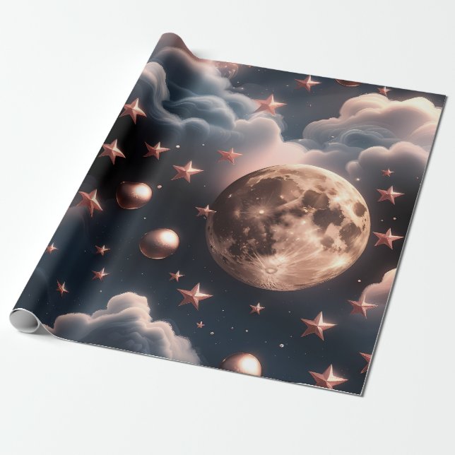 Wrapping Paper – Luxury Rose Gold Celestial Moon  Geschenkpapier (Ungerollt)