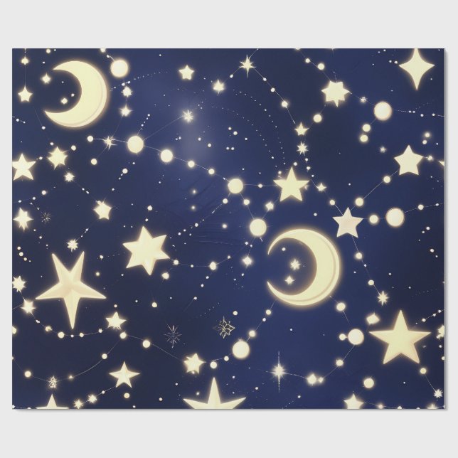 Wrapping Paper – Luxury Velvet Navy Celestial Moon Geschenkpapier (Flach)