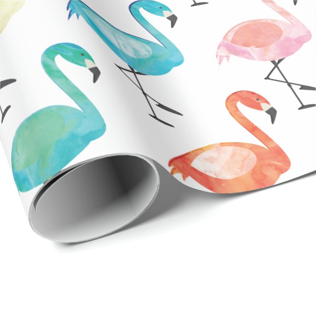 Wrapping Paper - Mehrfarbige Flamingos Geschenkpapier (Rolleneckpunkt)