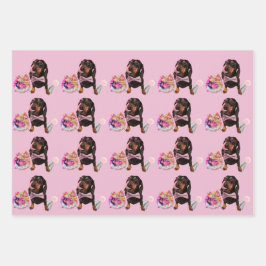 Wrapping Paper mit niedlicher Dackel 48x73 cm Geschenkpapier Set