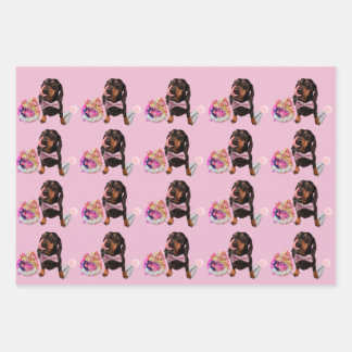 Wrapping Paper mit niedlicher Dackel 48x73 cm Geschenkpapier Set